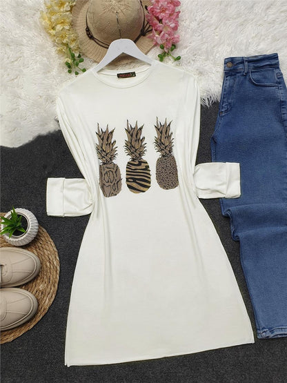 Ananas naqshli Podyum ayollar tunikasi