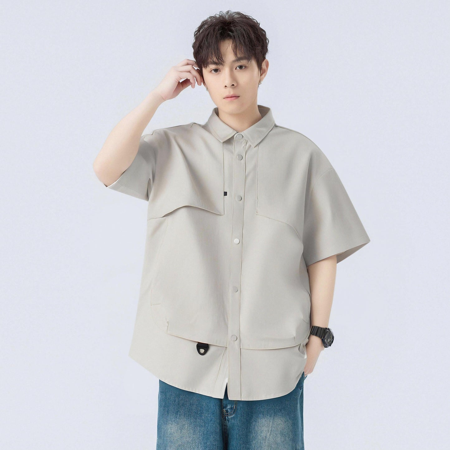 Paddy Julia Amerika yuqori ko'cha konstruktiv dizayn lapel bo'sh tasodifiy kundalik qatnov katta gangster o'zini kelishgan qulay, ko'p qirrali qisqa yengli ko'ylak modellari bilan erkaklar va ayollar