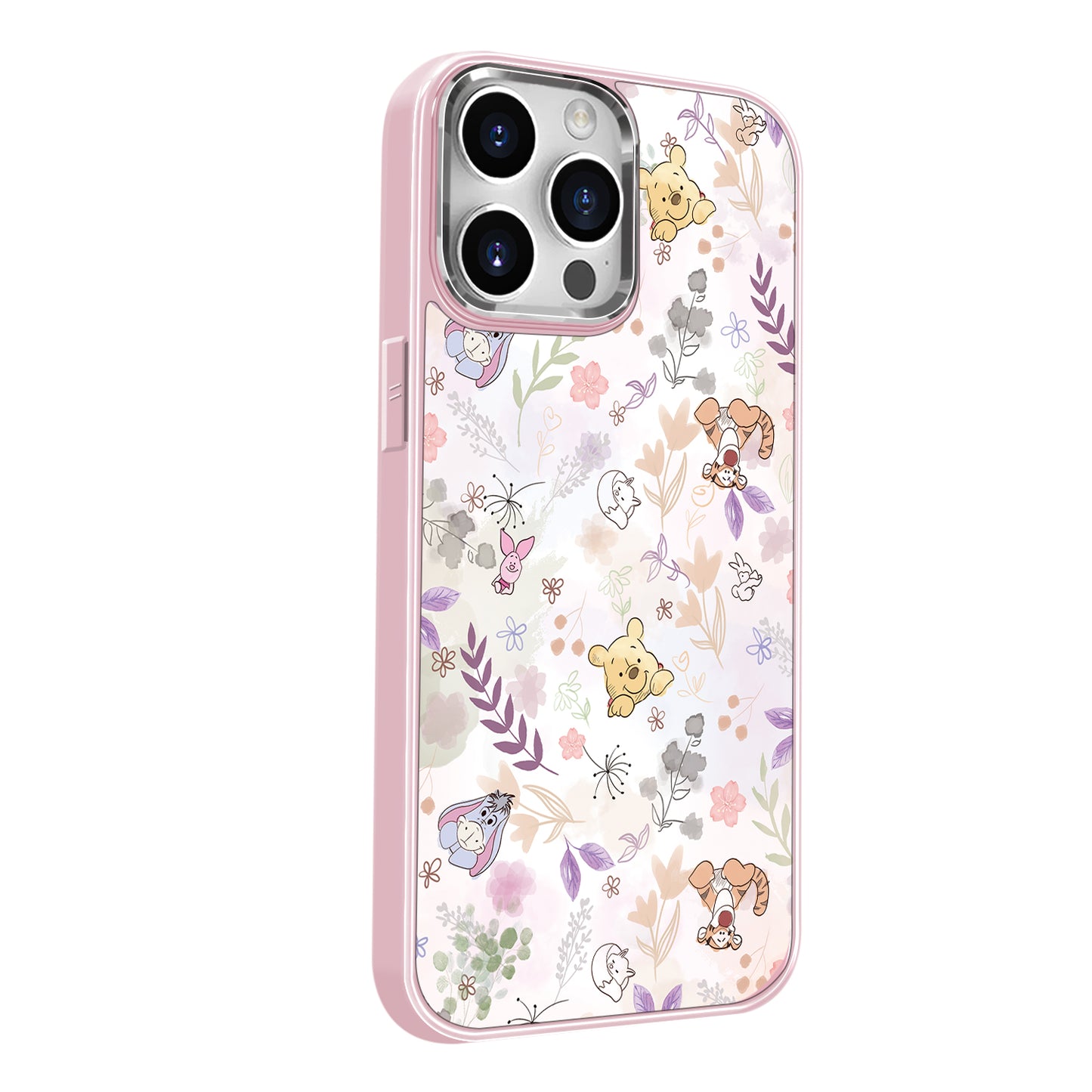 Disney ABS+Kompyuter materiali metall bo'yoq oyna himoyasi muzli shisha Yoqimli toka Puf ayiq gul seriyali bosma telefon sumkasi Apple/Apple 16Pro Max/Plus/iPhone15/14/13Pro multfilm animatsiyasi