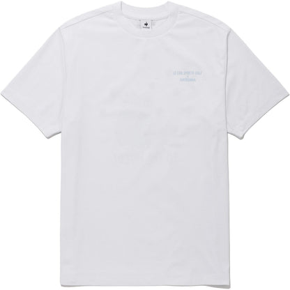 Le Coq Sportif logotipi bosilgan qisqa yengli, bo'yinbog'li futbolka