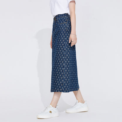 Navigare italyancha kichik yelkanli qayiq teksturasi ko'p qirrali parvarish qilish oson shahar sayohati trendi tasodifiy nafas oladigan qulay A-line yubka yuqori bel harflari jinsi uzun yubka ayollar jinsi ko'k