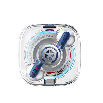 Disney QS28 Kapitan Amerika Iron Man 100-yillik modeli Haqiqiy avtorizatsiyalangan shaffof oʻyin sport shovqinlarini bekor qiluvchi Apple Android universal quloqqa simsiz Bluetooth eshitish vositasi