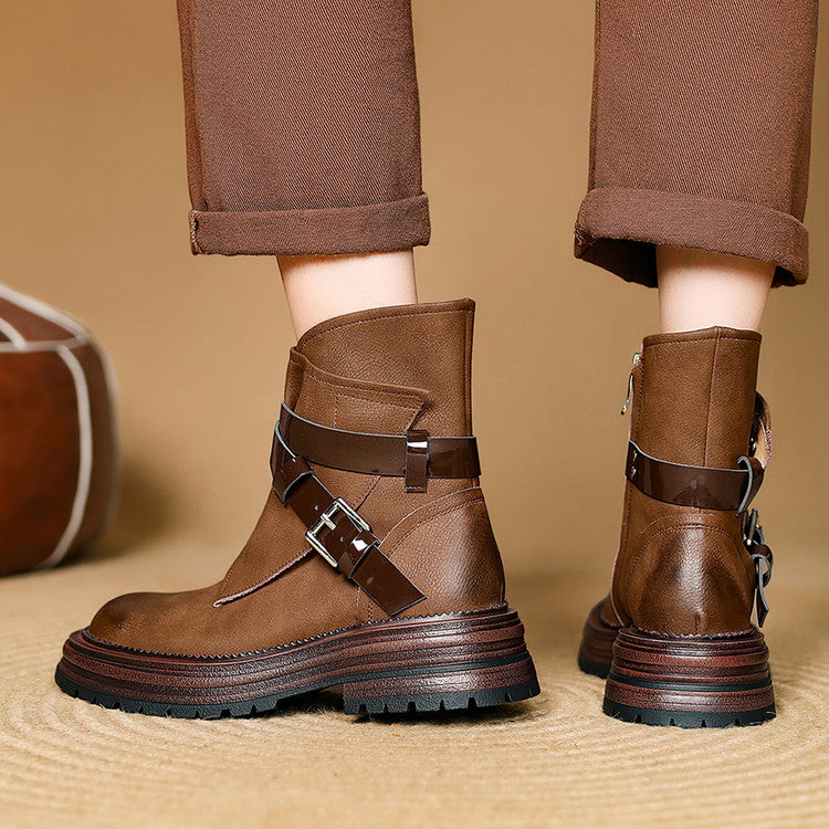 Balletcat воловьей кожи винтаж британский стиль толстым дном фея модный темперамент мода тенденция универсальный личность 16 см мартин сапоги 4,5 см женщин