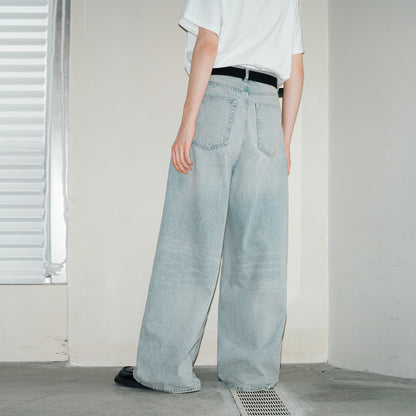 Lilbetter vintage eski osmon ko'k yuvilgan, keng oyoqli erkin yirtilgan jinsi shimlar ochiq ko'k