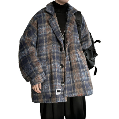 Lazy wind clash plaid issiq qalinlashgan tvid top yaqin bu yerda Amerika retro yuqori trend ko'cha bo'sh qulay kostyum yoqasi off yelka uzun yengi ko'ylagi Koreys tasodifiy commute klassik Britaniya asosiy m