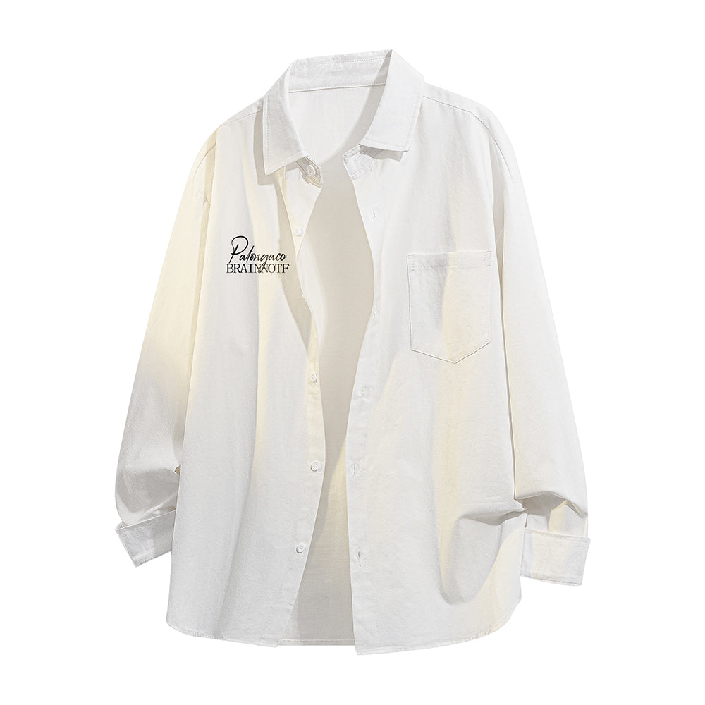 Pal ongaco pal ongaco Amerika retro yuqori ko'cha oddiy harflar logotipi bosma bir rangli trend bo'sh universal dangasa tuyg'u qulay paxta uzun yengli ko'ylak erkaklar va ayollar modellari bilan