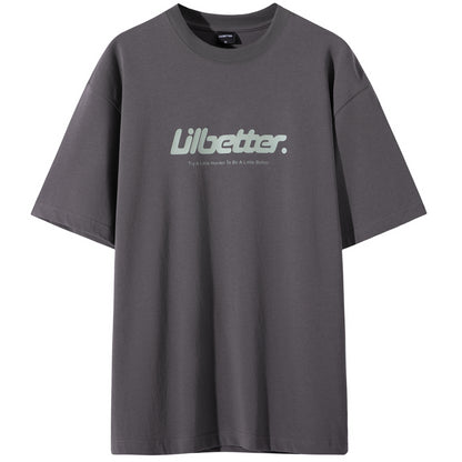 Lilbetter harfi logotipi bosma paxta amerikalik kundalik toza kiyimli dumaloq bo'yinli yarim yengli bo'shashgan juftlik qisqa yengli futbolka modelli erkaklar va ayollar