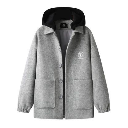 Baisheng tulki bitta ko'krakli katta yards erkaklar qishki semiz bo'sh yelkali kundalik ko'ylagi tvid palto erkaklar modellari