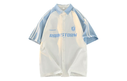 Paddy Julia Amerika ko'cha yo'l-yo'l harflari lapel kiritilgan yelka bo'sh tasodifiy sayohat qisqa yengli ko'ylak erkaklar va ayollar bir xil