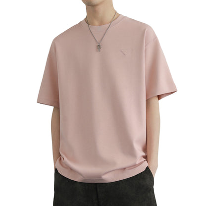 Hvga asosiy modellari eski pul uslubi yumshoq va qulay teri salqin tuyg'u yarim yengli pastki ko'ylak Amerika tekis rangli moda shaxsiyat trendi tasodifiy erkin qisqa qisma futbolkalar bir xil modellar bilan erkaklar va ayollar