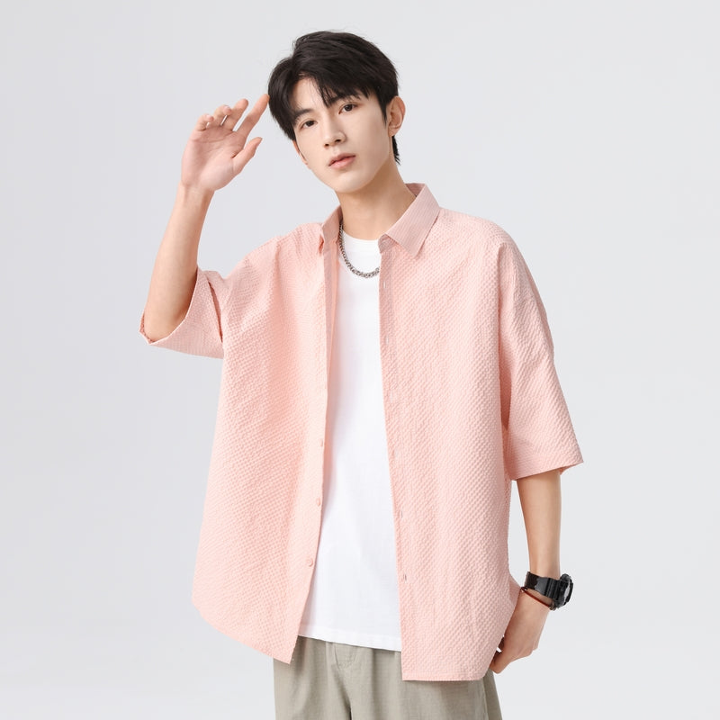 Igoi Amerika tekis rangli oddiy asosiy modellar bo'shashgan yagona ko'krakli teksturali yelkada erkin his qiluvchi oddiy yuzta tekis kalta yengli ko'ylaklar bir xil modeldagi erkaklar va ayollar