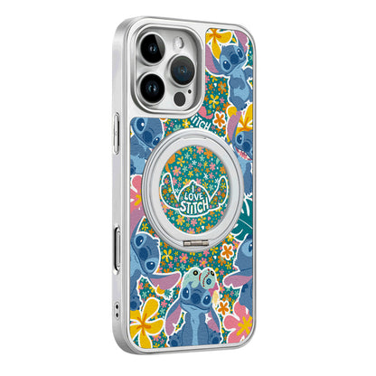 Disney ABS+Kompyuter materiali Yoqimli gulli tikuvli uglerod tolali naqshli 360° aylanadigan kronshteyn teri naqshli sumkasi Apple/Apple 16promax/15/14pro/max/iphone13/12/11 uchun to'r qizil rangli telefon sumkasi