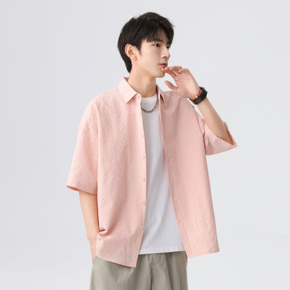 Igoi Amerika tekis rangli oddiy asosiy modellar bo'shashgan yagona ko'krakli teksturali yelkada erkin his qiluvchi oddiy yuzta tekis kalta yengli ko'ylaklar bir xil modeldagi erkaklar va ayollar