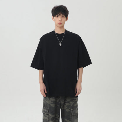 Paddy Julia bir xil rangdagi asosiy dekonstruksiya qilingan birlashma dizayn hissi yelkali bo'sh ko'p qirrali oddiy shamol qutisi versiyasi pastki qismdagi kalta yengli futbolka erkaklar va ayollar bir xil modellar