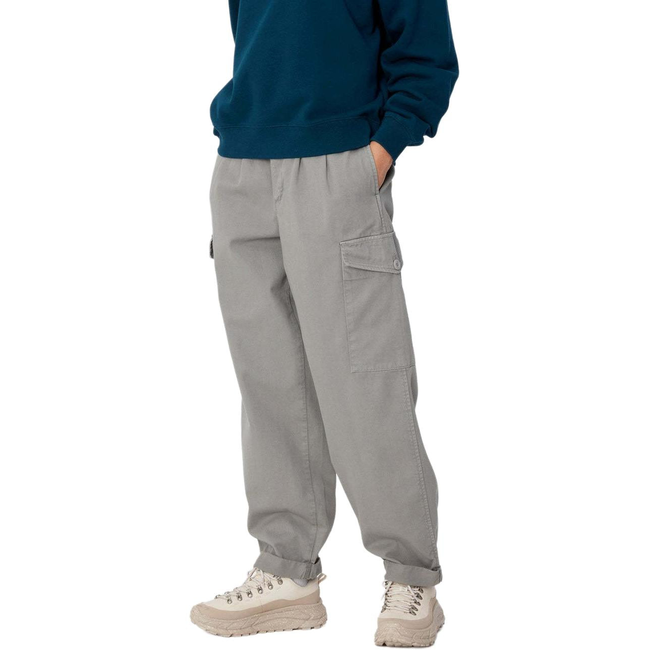 Carhartt ro'molchali plili logotip kvadrat naqshli fermuarli bo'sh ish shimlari tumanli kulrang