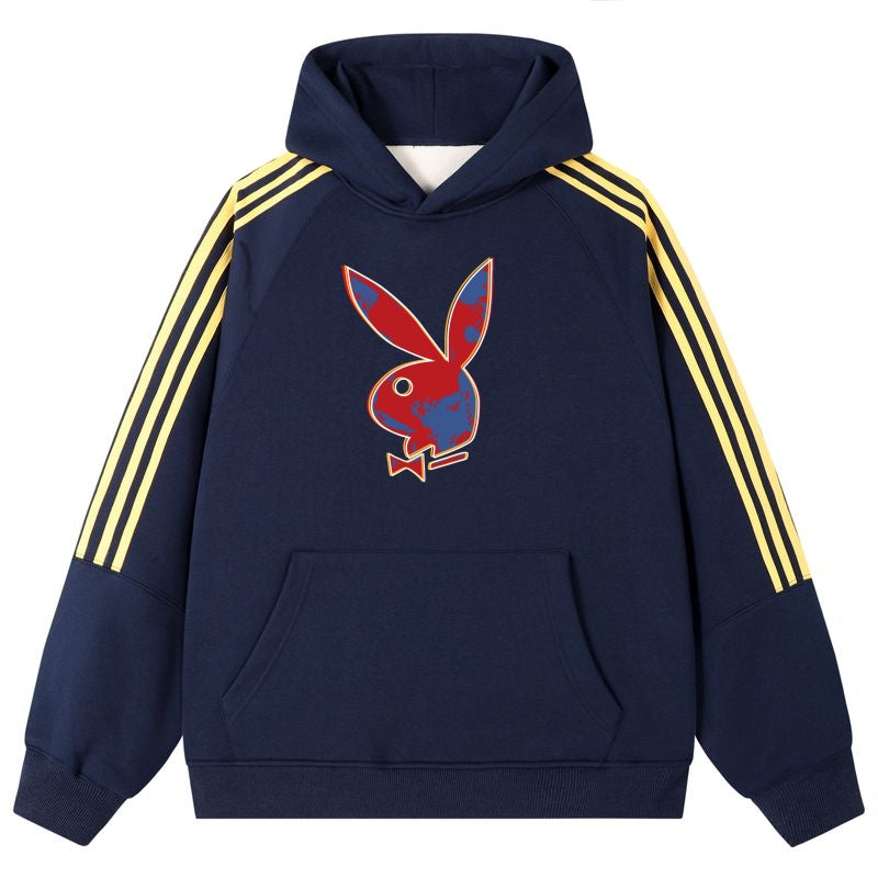 Playboy uchta chiziqli rang to'qnashuvi bosma moda erkin kozok erkaklar va ayollar bir xil element