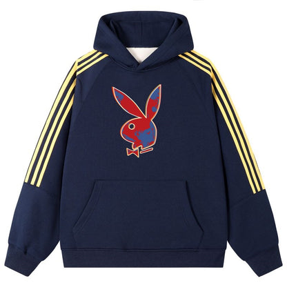 Playboy uchta chiziqli rang to'qnashuvi bosma moda erkin kozok erkaklar va ayollar bir xil element