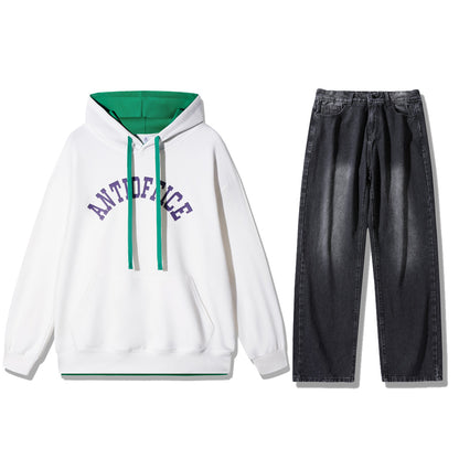 Anti-ofis shaharcha yangi yoshlar tasodifiy sayohat oddiy qulay sport kostyumi shamol trendi ko'p qirrali kozok yupqa tekis jinsi o'g'il ikki qismli kostyum kiyimi kuz va qishki erkaklar modellari