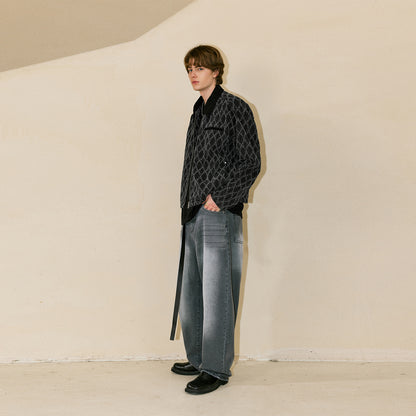 Lilbetter Retro Geometrik Teksturali Jakkard Lapel Daniy Ko'ylagi Erkaklar Qora