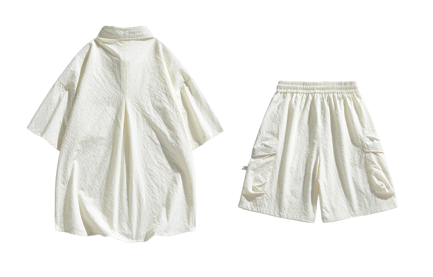 Paddy Julia yaponcha oddiy kundalik qatnovchi to‘liq kelishgan oddiy bo‘shashgan o‘rtacha tekis rangli galstukli yelkali tugmachali bel kalta yengli shortilar bir xil modeldagi erkaklar va ayollar uchun kundalik sport kostyumi