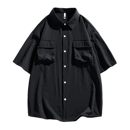 Igoi Amerika yuqori ko'chada qulay moda ish kiyimi nozik kesilgan tasodifiy ko'p qirrali tekis rangli oddiy bo'sh lapel qisqa yengli ko'ylaklar erkaklar va ayollar bir xil