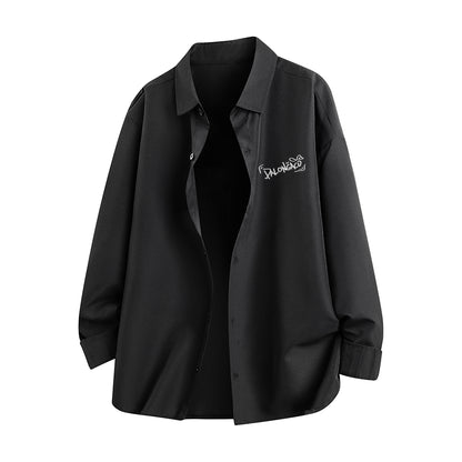 Pal ongaco pal ongaco Amerika yuqori ko'cha asosiy modellari oddiy sof paxta tanasi harflari brend logotipi bosma erkin tasodifiy universal koreys tekis rangli lapel uzun yengli ko'ylaklar bir xil modellar bilan erkaklar va ayollar