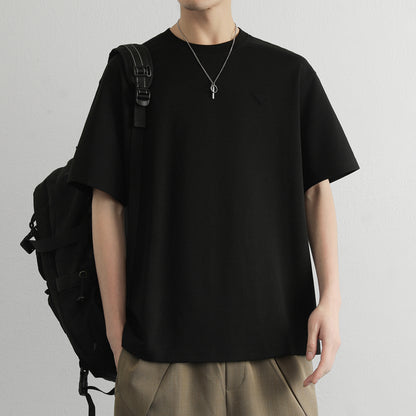 Hvga asosiy modellari eski pul uslubi yumshoq va qulay teri salqin tuyg'u yarim yengli pastki ko'ylak Amerika tekis rangli moda shaxsiyat trendi tasodifiy erkin qisqa qisma futbolkalar bir xil modellar bilan erkaklar va ayollar