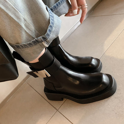 Balletcat cow leather personalised trend metal buckle fashion short boots 6cm women's