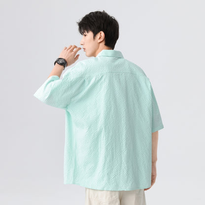 Igoi Amerika tekis rangli oddiy asosiy modellar bo'shashgan yagona ko'krakli teksturali yelkada erkin his qiluvchi oddiy yuzta tekis kalta yengli ko'ylaklar bir xil modeldagi erkaklar va ayollar