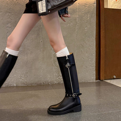 Balletcat коровья кожа плоский каблук рыцарь сапоги случайные удобные показать ноги прямой модный темперамент модные сто высокие сапоги 4 см женщины