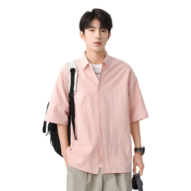 Igoi Amerika tekis rangli oddiy asosiy modellar bo'shashgan yagona ko'krakli teksturali yelkada erkin his qiluvchi oddiy yuzta tekis kalta yengli ko'ylaklar bir xil modeldagi erkaklar va ayollar