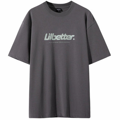 Lilbetter harfi logotipi bosma paxta amerikalik kundalik toza kiyimli dumaloq bo'yinli yarim yengli bo'shashgan juftlik qisqa yengli futbolka modelli erkaklar va ayollar