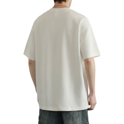 Hvga asosiy modellari eski pul uslubi yumshoq va qulay teri salqin tuyg'u yarim yengli pastki ko'ylak Amerika tekis rangli moda shaxsiyat trendi tasodifiy erkin qisqa qisma futbolkalar bir xil modellar bilan erkaklar va ayollar