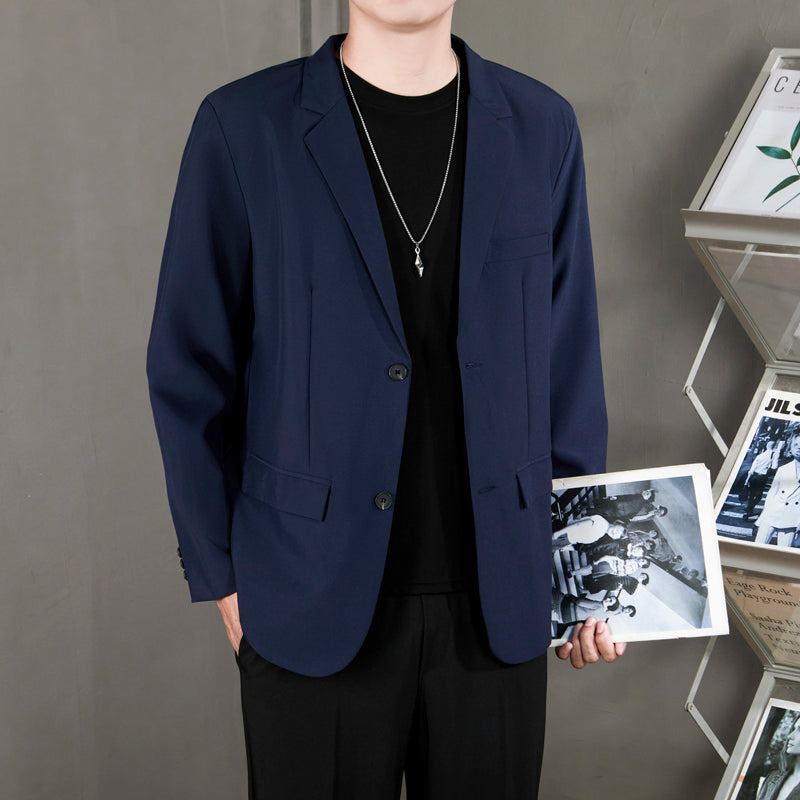 Ofisga qarshi engil hashamatli moda tasodifiy chiroyli bo'sh Gonkong uslubidagi gangster chiroyli ko'ylagi universal koreys versiyasi trendi uzun yengli kostyum erkaklar modellari