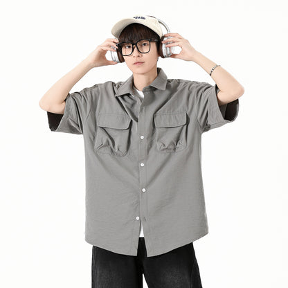 Igoi Amerika yuqori ko'chada qulay moda ish kiyimi nozik kesilgan tasodifiy ko'p qirrali tekis rangli oddiy bo'sh lapel qisqa yengli ko'ylaklar erkaklar va ayollar bir xil