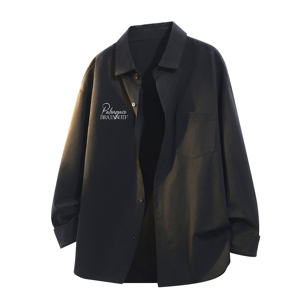 Pal ongaco pal ongaco Amerika retro yuqori ko'cha oddiy harflar logotipi bosma bir rangli trend bo'sh universal dangasa tuyg'u qulay paxta uzun yengli ko'ylak erkaklar va ayollar modellari bilan