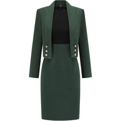 Bir soyali kichkina parfyum uslubidagi kostyum yuz bilan to'qnashuv rangli liboslar keksa hissiyotli yubka kostyumi ayol to'q yashil