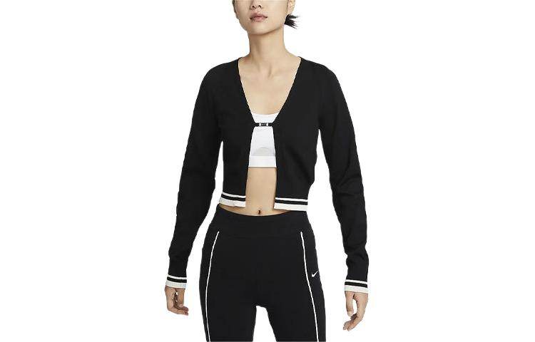 Nike sportswear полосатый вышитый мягкий трикотаж с длинным рукавом женский черный - Boxette Shop