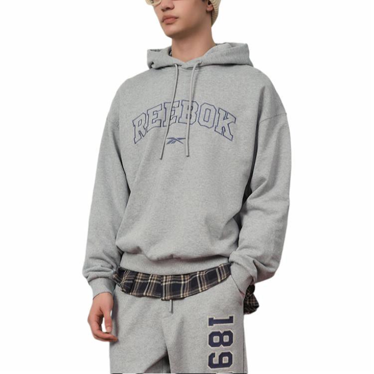 Reebok logotipi bosma qalpoqli uzun yengli kozok uniseks o'rta kanopli kulrang