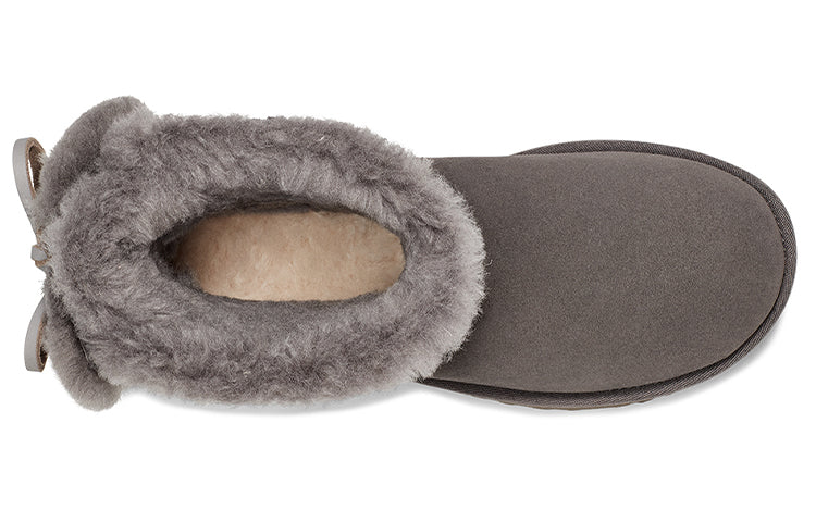 Ugg classic double bow mini замшевые теплые износостойкие нескользящие сапоги с двойным бантом, подбитые короткой трубкой, женские угольно-серые