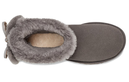 Ugg classic double bow mini замшевые теплые износостойкие нескользящие сапоги с двойным бантом, подбитые короткой трубкой, женские угольно-серые