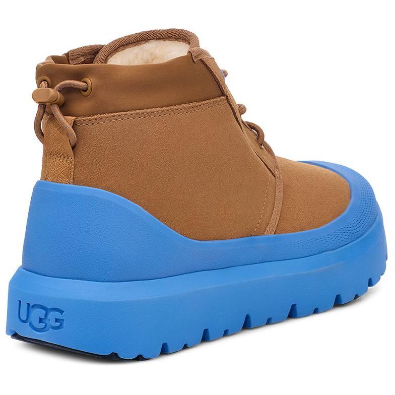 Ugg из коровьей анатомической кожи цвета пэчворк с круглым носком и коротким голенищем мужские и женские сине-коричневые сапоги