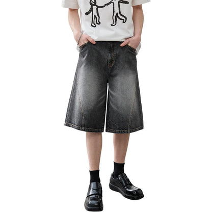 Lilbetter vintage yuvilgan eski dumaloq bo'sh kestirib amerika jinsi teksturasi eskirgan dekonstruksiyasiz split baland ko'cha beshta oddiy erkaklar uchun qora shortilar