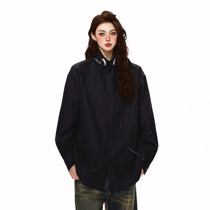 Pal ongaco pal ongaco Amerika yuqori ko'cha asosiy modellari oddiy sof paxta tanasi harflari brend logotipi bosma erkin tasodifiy universal koreys tekis rangli lapel uzun yengli ko'ylaklar bir xil modellar bilan erkaklar va ayollar