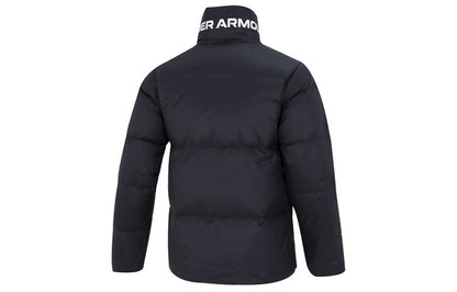 Under armour andromeda down puffer логотип принт спортивный случайный воротник теплая куртка пуховик мужская черный