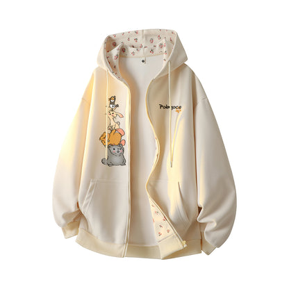 Pal ongaco pal ongaco Amerika retro soddaligi multfilm naqshli bosma harflar logotipi erkin universal trend ko'ylagi ko'ylagi qulay tasodifiy kaputli kardigan kozok erkaklar va ayollar bir xil paragraf bilan