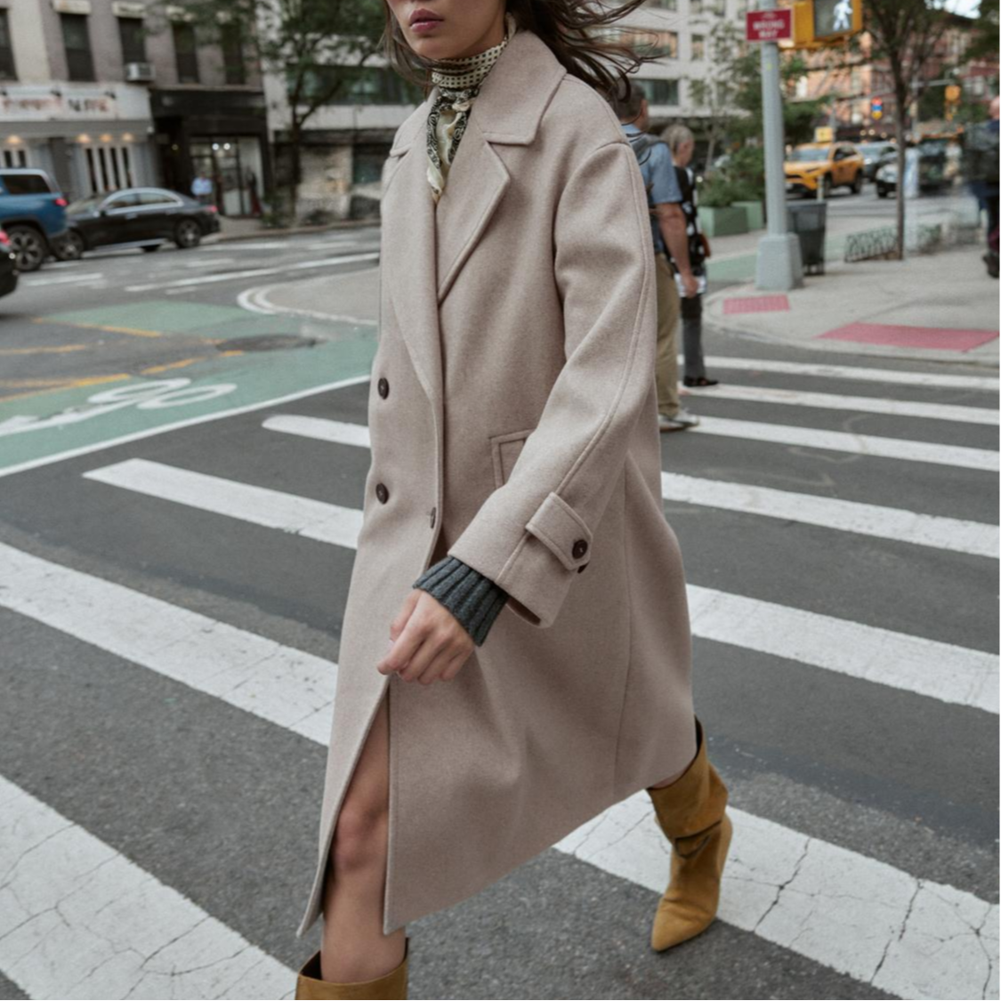 Zara мягкий свободный лацкан с длинным рукавом двубортное пальто женское