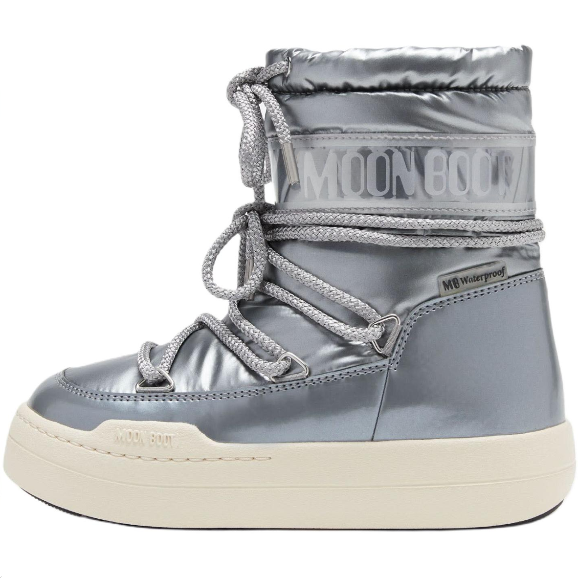 Moon boot junior park pu round toe lace high top kids' boots kids' silver