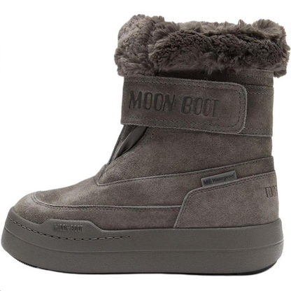 Moon boot junior park strap suede round toe logo low kids boots grey kids'