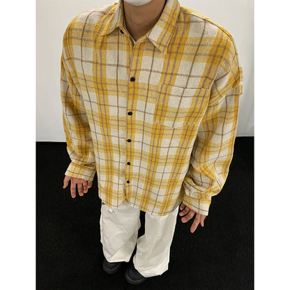 Hvga vintage plaid miu bo'limi yuqori intellektual ma'noda dangasa bo'shashmasdan uzun yengli plaid hit rangli dizayn ma'nosi shaxsiyat ijodiy moda aseksual katta ma'noda vintage oddiy qulay lapel ko'ylak erkaklar va ayollar teng